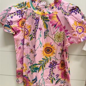 Banjanan Pink Floral Blouse with Yellow and Green Accents